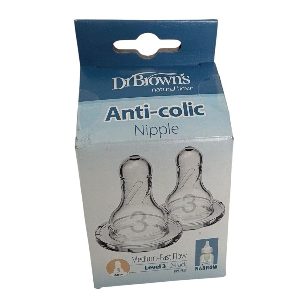 Dr.Brown's Anti-colic Nipple Level 3 2 pack Medium-Fast Flow Narrow 6 months +